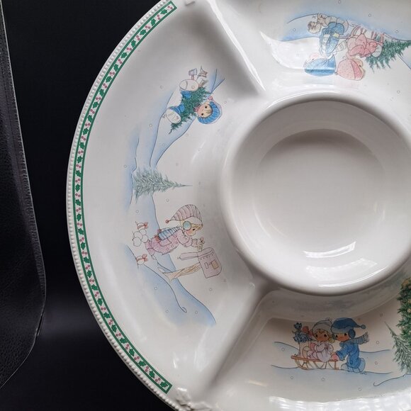 Precious Moments Christmas Chip & Dip Tray 14.25" Ceramic 1997 Vintage - Picture 4 of 16